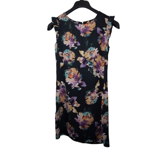 Nicole Miller Mini Dress Floral Flutter Cap Sleeve Black Size 2 - Picture 1 of 9